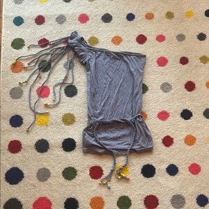 See By Chloe Light Blue Off the Shoulder Top with Beading +Braided Wrap Detail